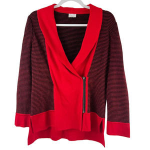Ming Red Black top Zipper Sweater V-Neck Long Sleeves Color Block XXS